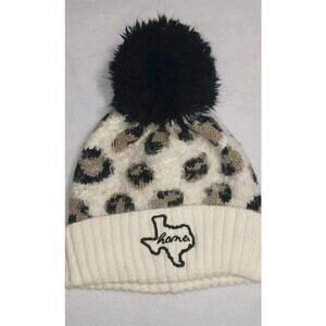 Home Free Texas Beanie Leopard Print Pom Pom Kids Winter Hat Cold Fall